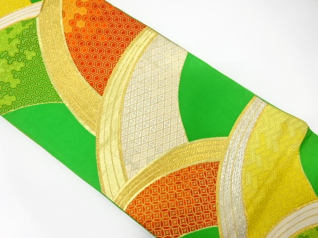 JAPANESE KIMONO / ANTIQUE FUKURO OBI / SILK / WOVEN ABSTRACT SEIGAIHA